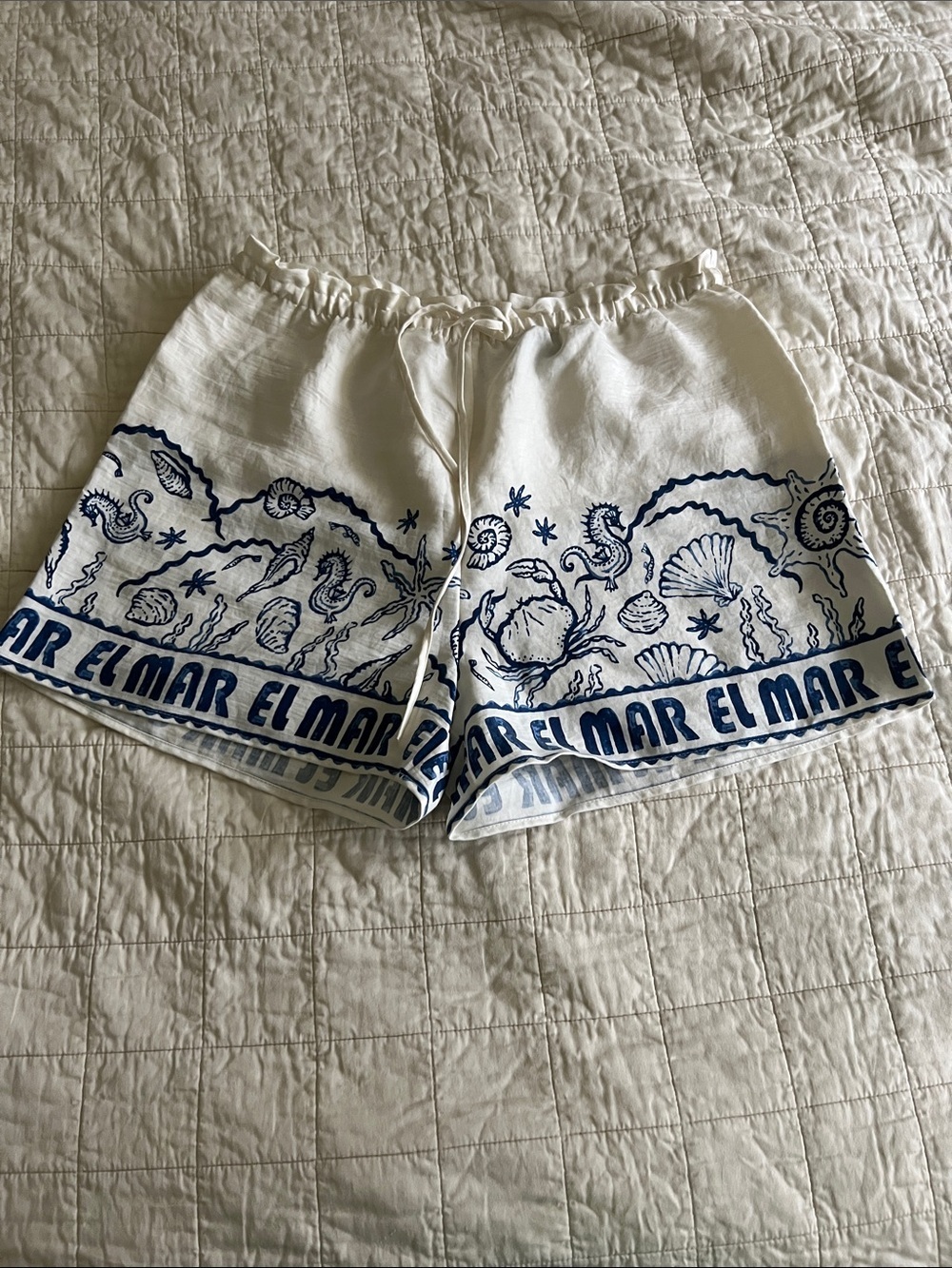 H&M White & Navy Printed Women's Shorts